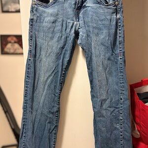 True Religion Blue Straight Leg Jeans with red stitching